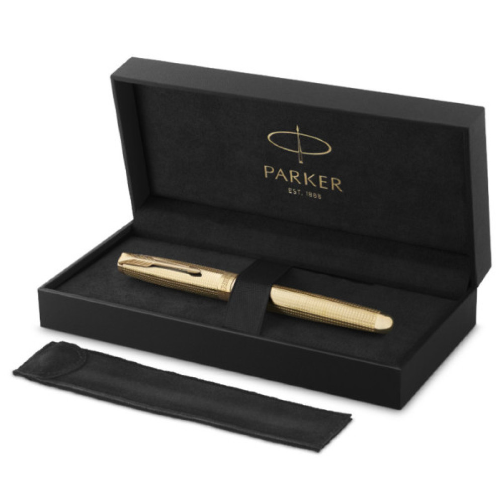 Ручка пір'яна Parker SONNET 17 SE Cisele Gold GT FP18 F + бархатний чохол (68 611)