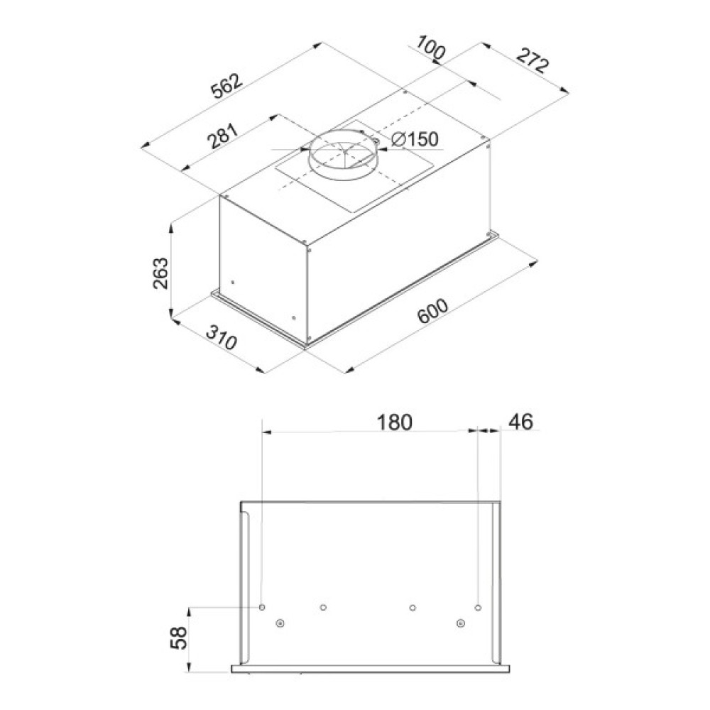 Витяжка Hansa вбудована, 60см, 425м.куб/год., чорний