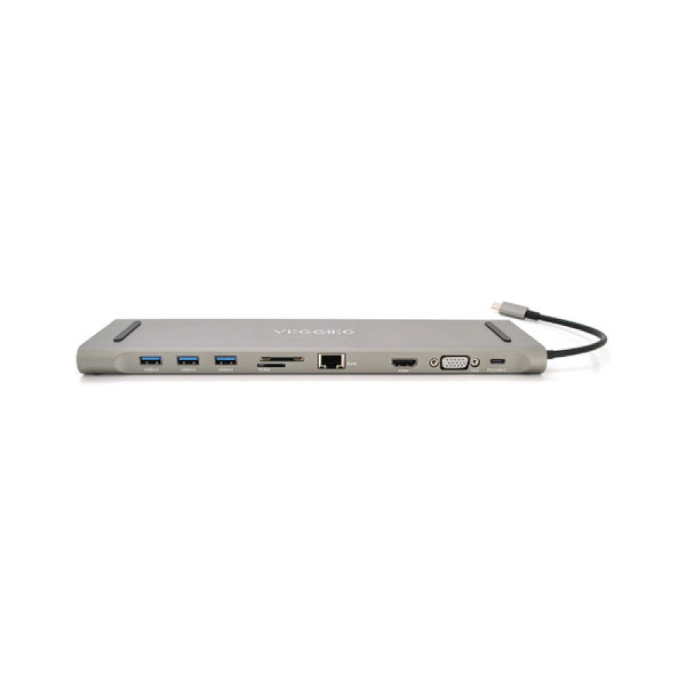 Концентратор VEGGIEG USB-C 8-in-1 USB-C + 3xUSB 3.0 + HDMI + VGA + 3.5mm + SD/TF + RJ45 0.1m silver (TC10)