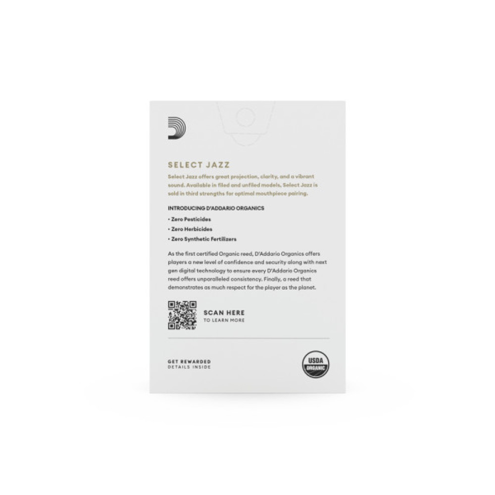 Тростина для саксофона D'Addario Organic Select Jazz - Alto Sax Filed 2H - 10 Pack (ORSF10ASX2H)