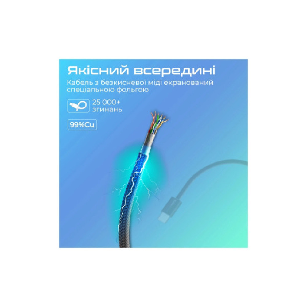 Дата кабель USB-C to USB-C 2.0m 60W PD EcoLine-CC200 black Promate (ecoline-cc200.black)