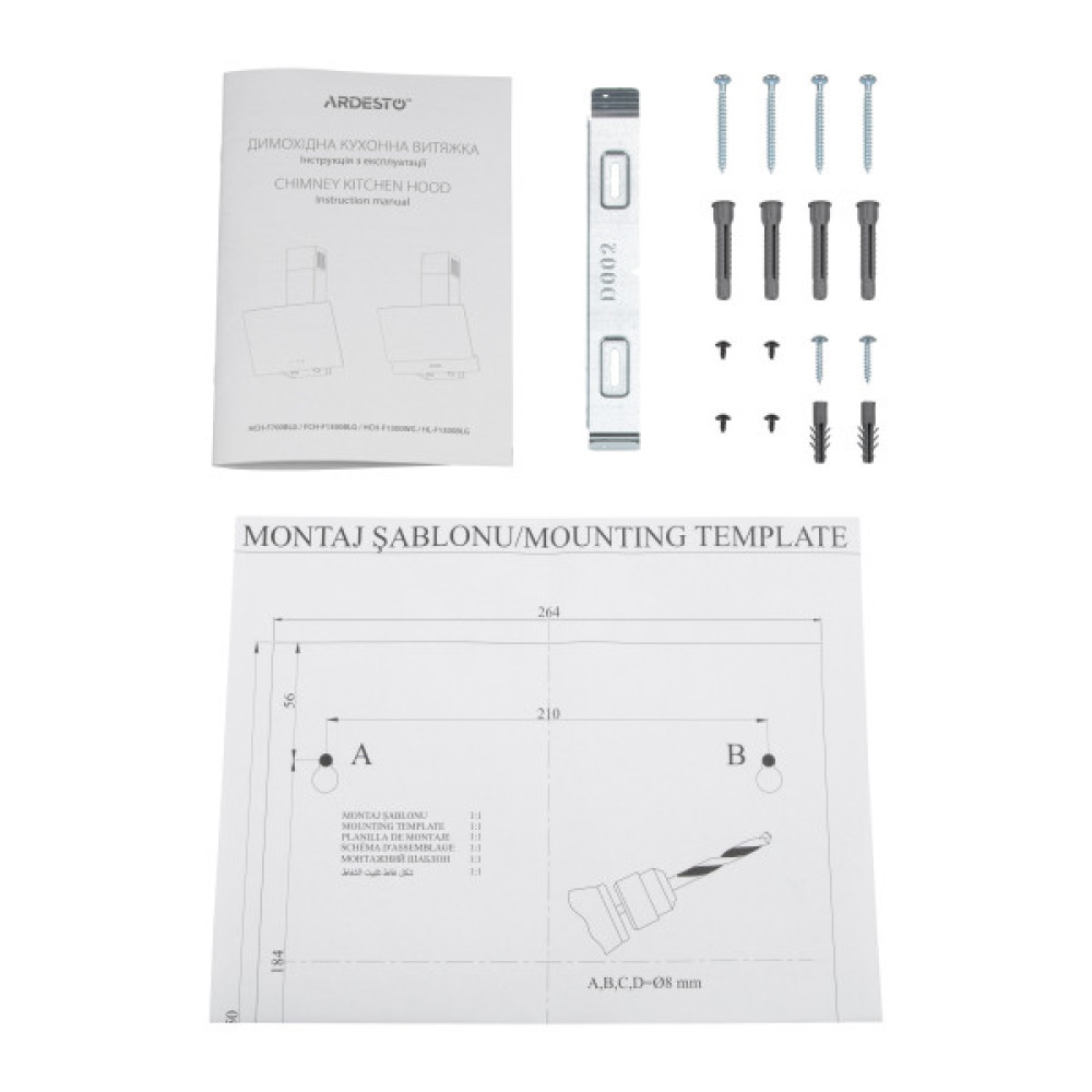 Витяжка Ardesto похила, 60см, 900м3ч, скло, 2х1Вт LED, кнопкове, чорний