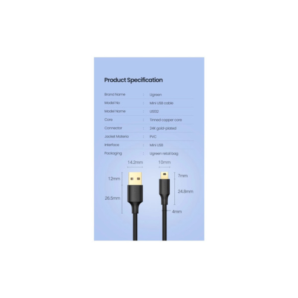 Дата кабель USB 2.0 AM to Mini 5P 1.0m US132 black Ugreen (10355)