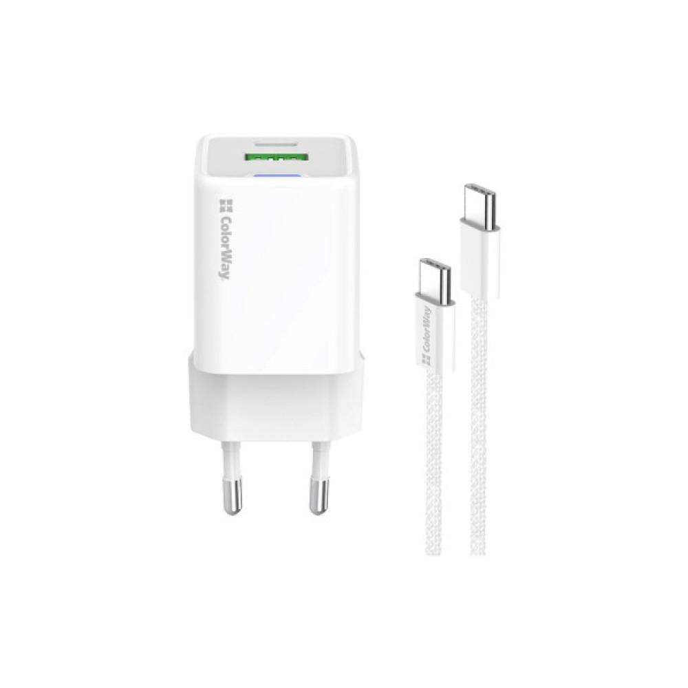 Зарядний пристрій ColorWay GaN Mini 35W PD Port PPS USB (Type-C PD + USB QC4.0) cable Type-C (CW-CHS055PDC-WT)
