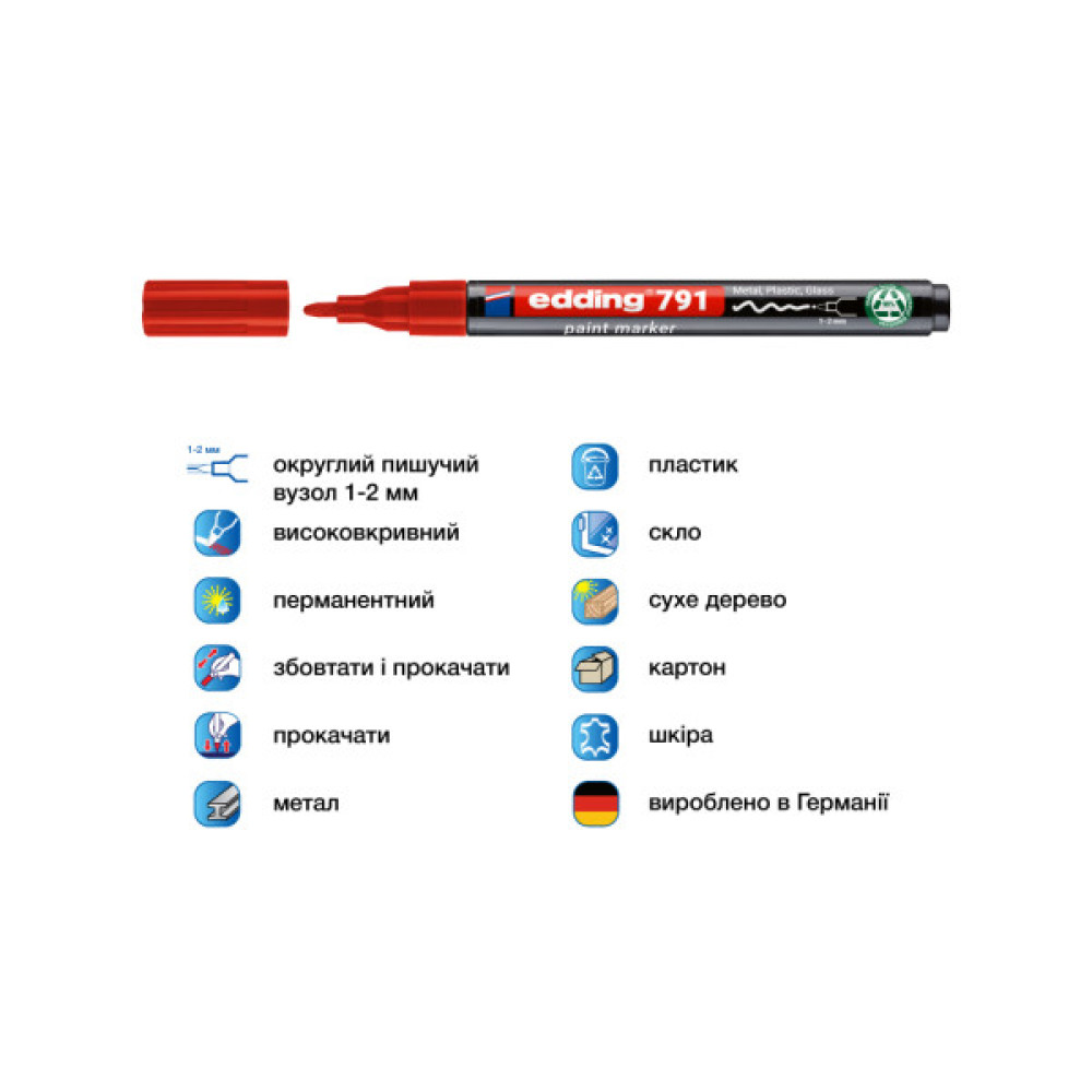Маркер Edding Paint e-791 1-2 мм круглий червоний (e-791/02n)