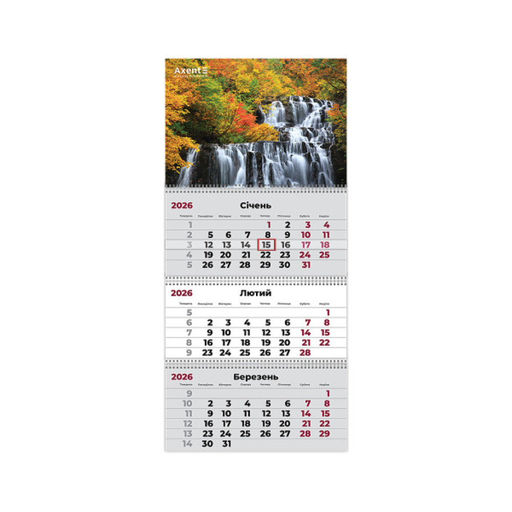 Календар Axent настінний квартальний 2026 р.,3 пружини Waterfalls 2 (8803-26-5-A)