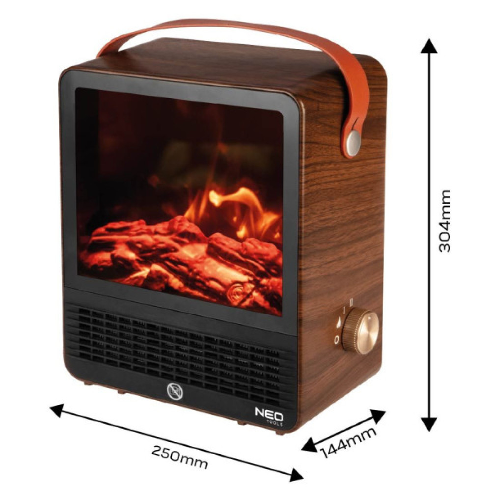 Камін електричний, декоративний Neo Tools, 850/1500Вт, 15–20м2, регулятор, 25х14.4х30.4см, дерево