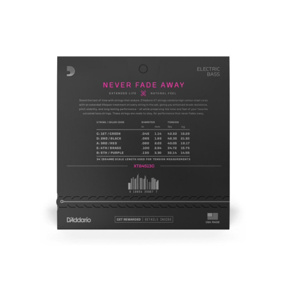 Струни для гітари D'Addario XT Bass Nickel Plated Steel Regular Light 5-String (45-130) (XTB45130)