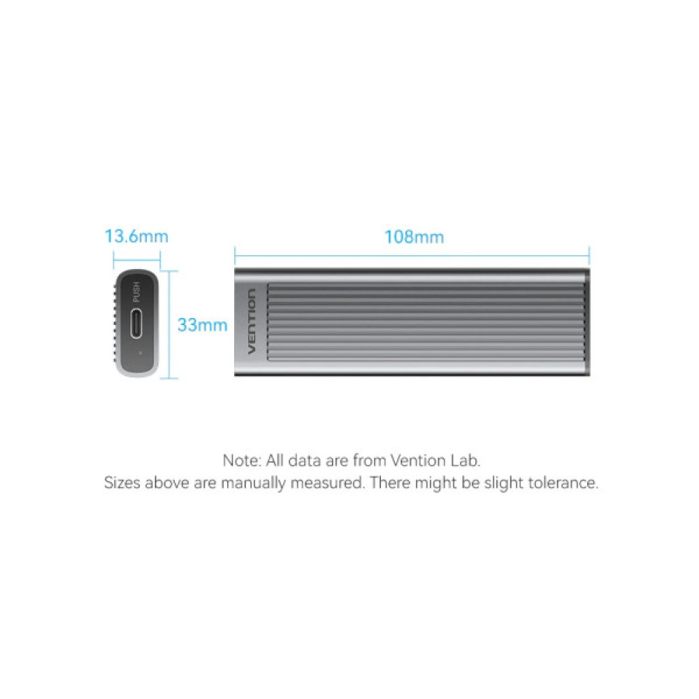 Кишеня зовнішня Vention SSD M.2 (NVME) M-key USB Type-C 3.2 10Gbps Heat Sink Aluminum (KPKH0)