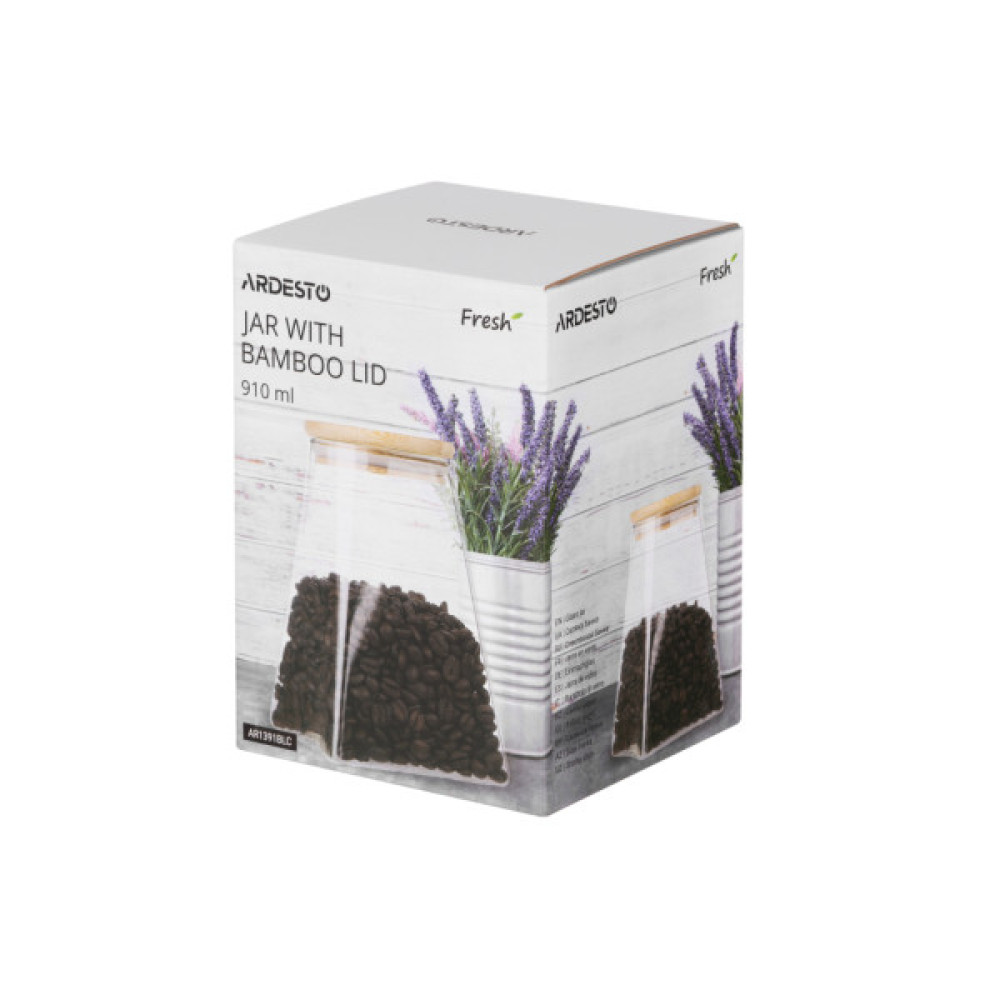Ємність для сипучих продуктів ARDESTO Fresh конус, скло, бамбук 910 мл (AR1391BLC)