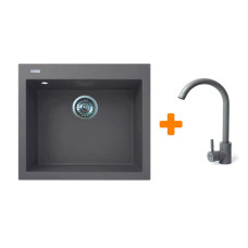 Набір кухонний Adamant Univer, штучний камінь, квадрат, без крила, 560х500х200мм, чаша - 1, врізна, сірий + змішувач Набір кухонний Adamant Univer, штучний камінь, квадрат, без крила, 560х500х200мм, чаша - 1, врізна, сірий + змішувач