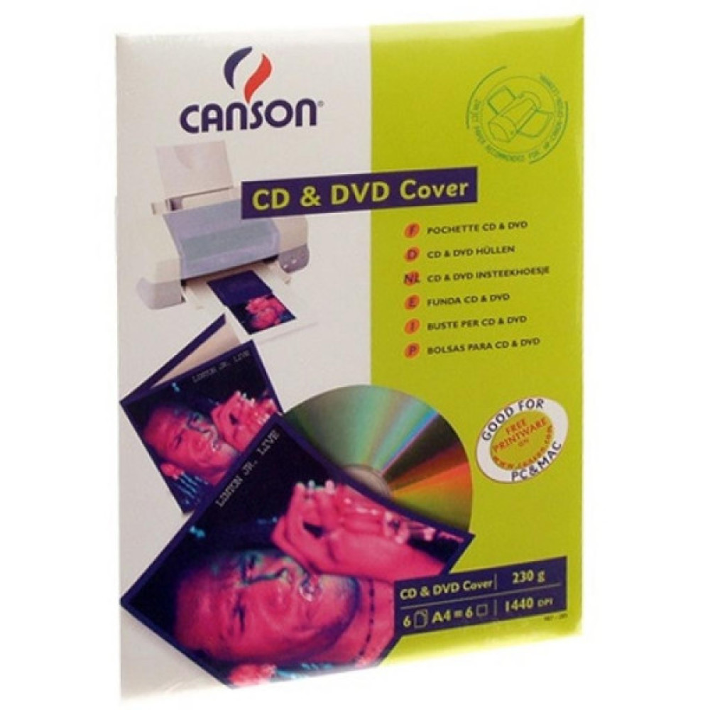 Папір Canson для CD/ DVD, конверт, 230г, A4, 6ст (872853)