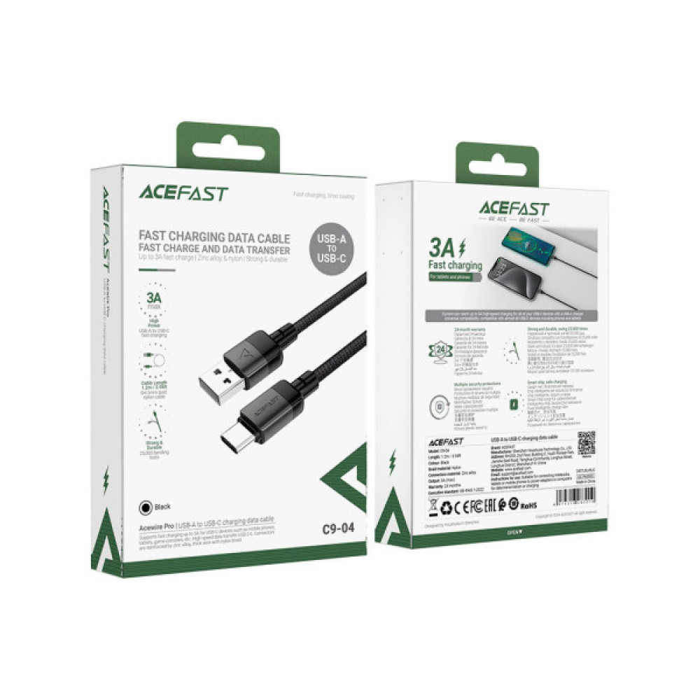 Дата кабель USB 2.0 AM to USB-C 1.2m 3.0A Acefast (6974316283010)