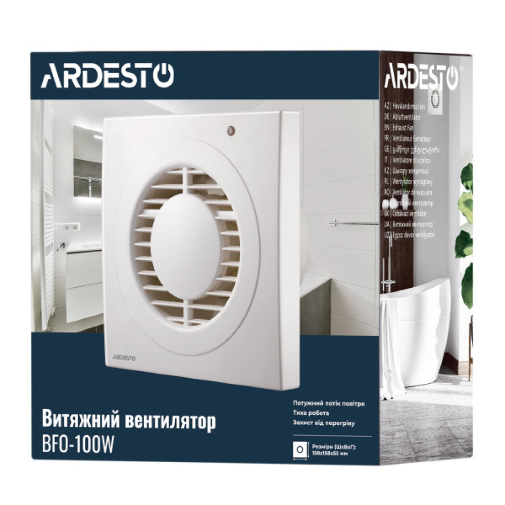 Витяжний вентилятор ARDESTO 15 Вт, 80 м3/г, 2400 об./хв., 33 дБ, білий