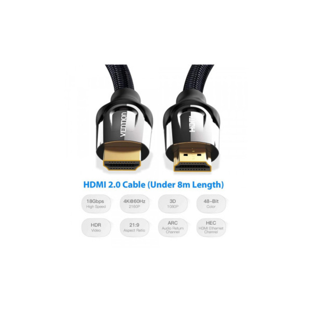 Кабель мультимедійний HDMI M to HDMI M 3.0m V2.0 4K60Hz braided zinc alloy black Vention (VAA-B05-B300)