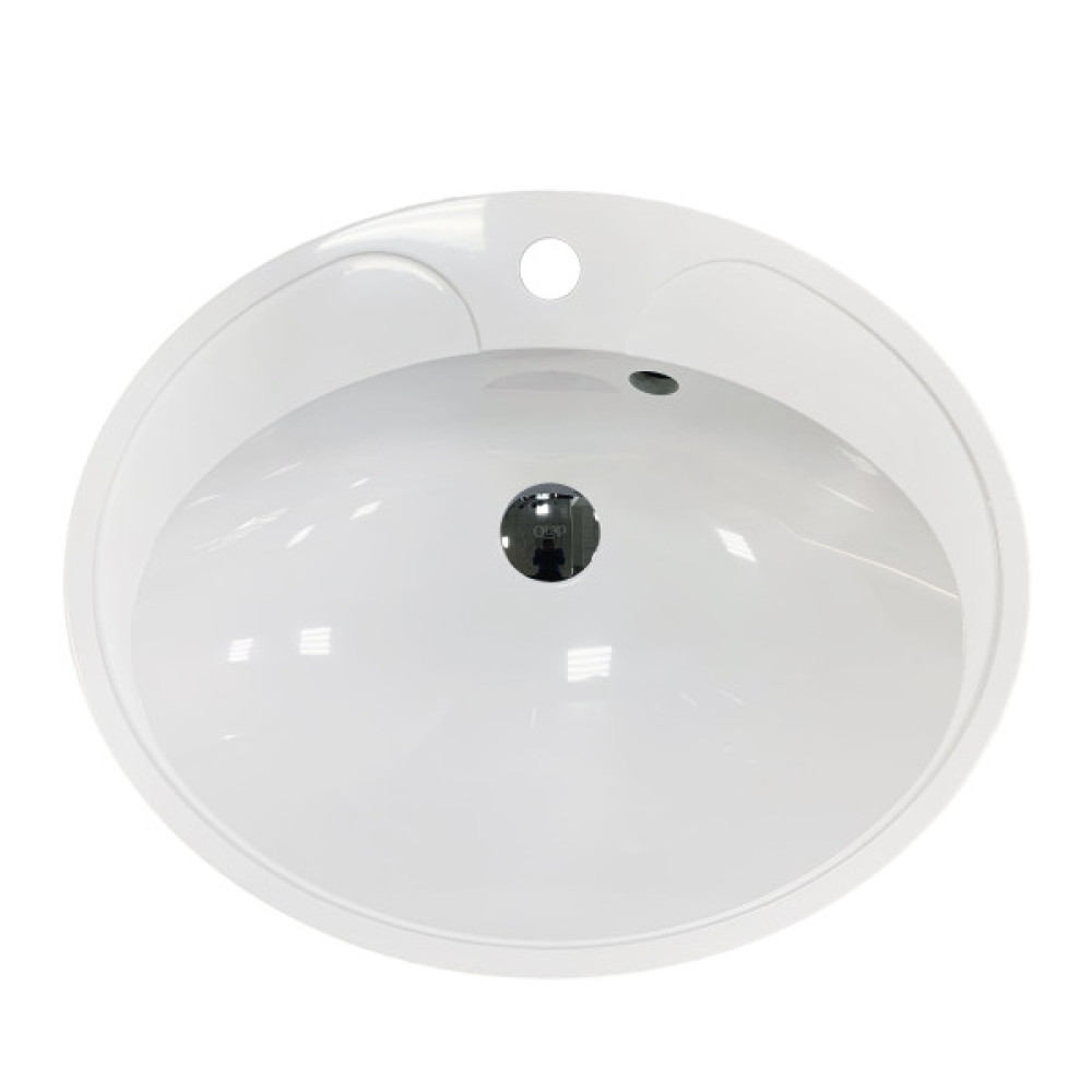 Раковина, умивальник Adamant Lauf New, штучний камінь, овальна, без отвору для змішувача, з отвором для переливу, 540х445х130мм, накладний, білий