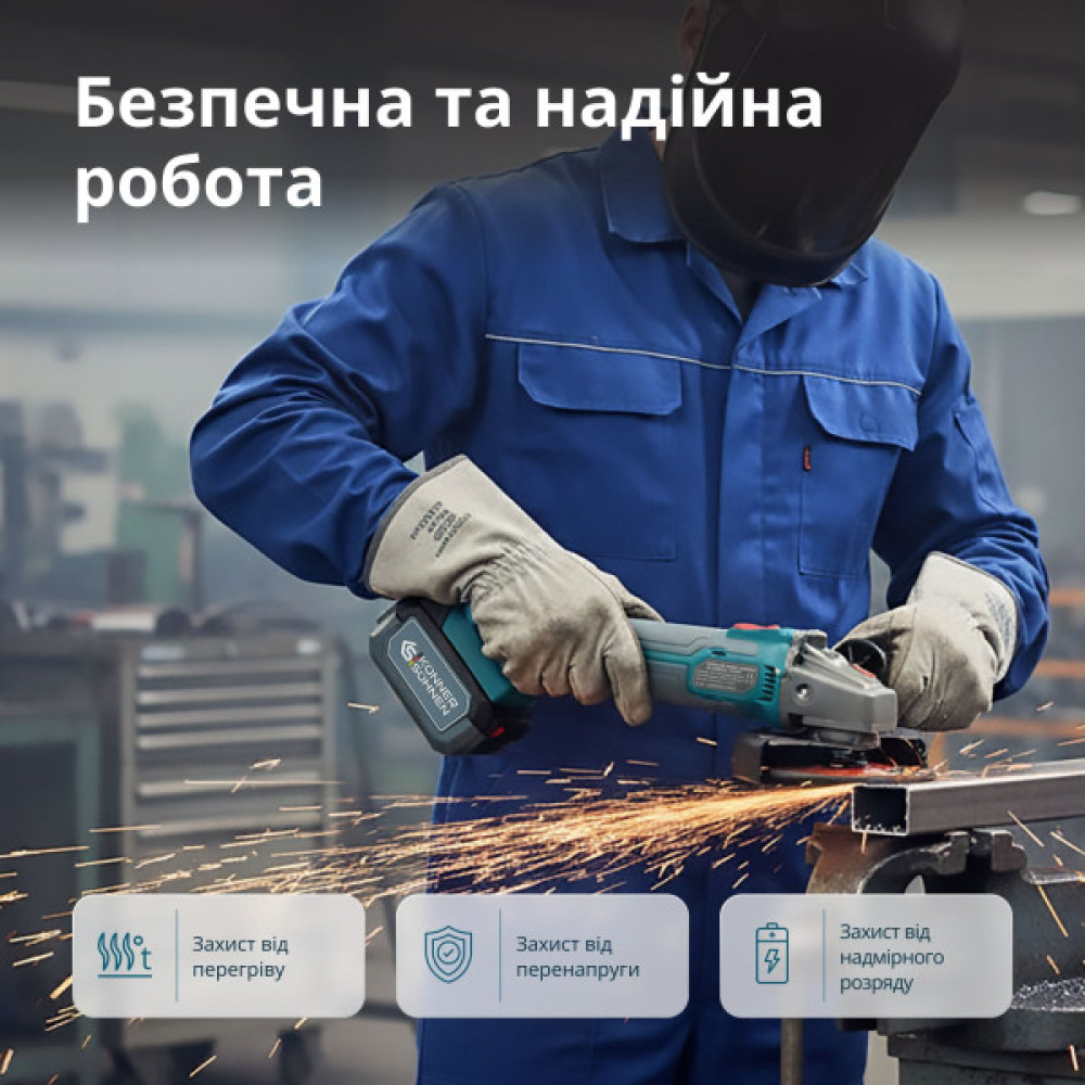 Набір із двох акумуляторних інструментів Konner&Sohnen KS IDAGB 20V SET 1 20В дриль ударний, шліфмашина кутова, швидкий ЗП 2.4А акб 1х2А·год+1х4А·год кейс 3кг