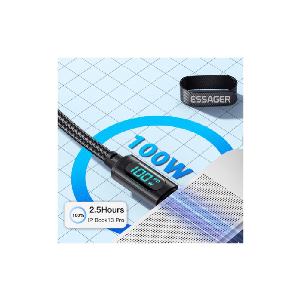 Дата кабель USB-C to USB-C 1.0m 100W LED black Essager (EXCTT1-XY01-P)