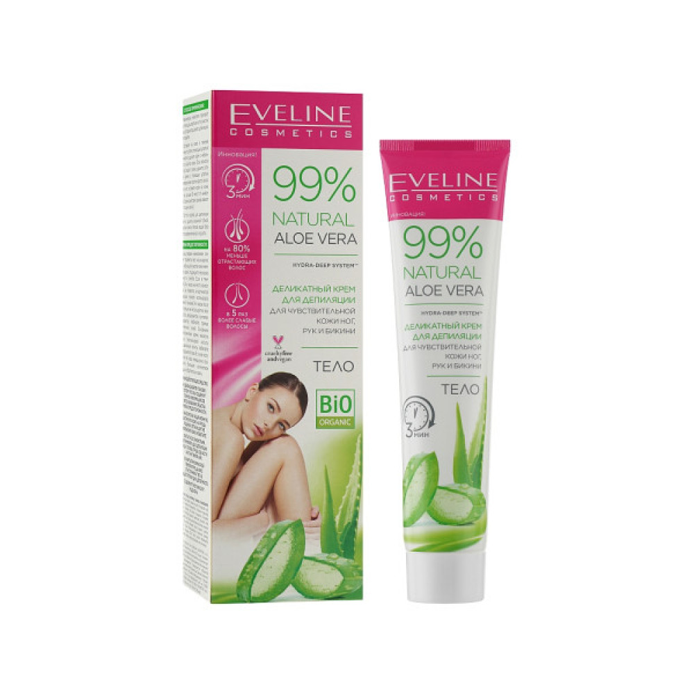 Крем для депіляції Eveline Cosmetics Natural Aloe Vera для чутл. шкіри ніг, рук і бікіні 125 мл (5903416026822)