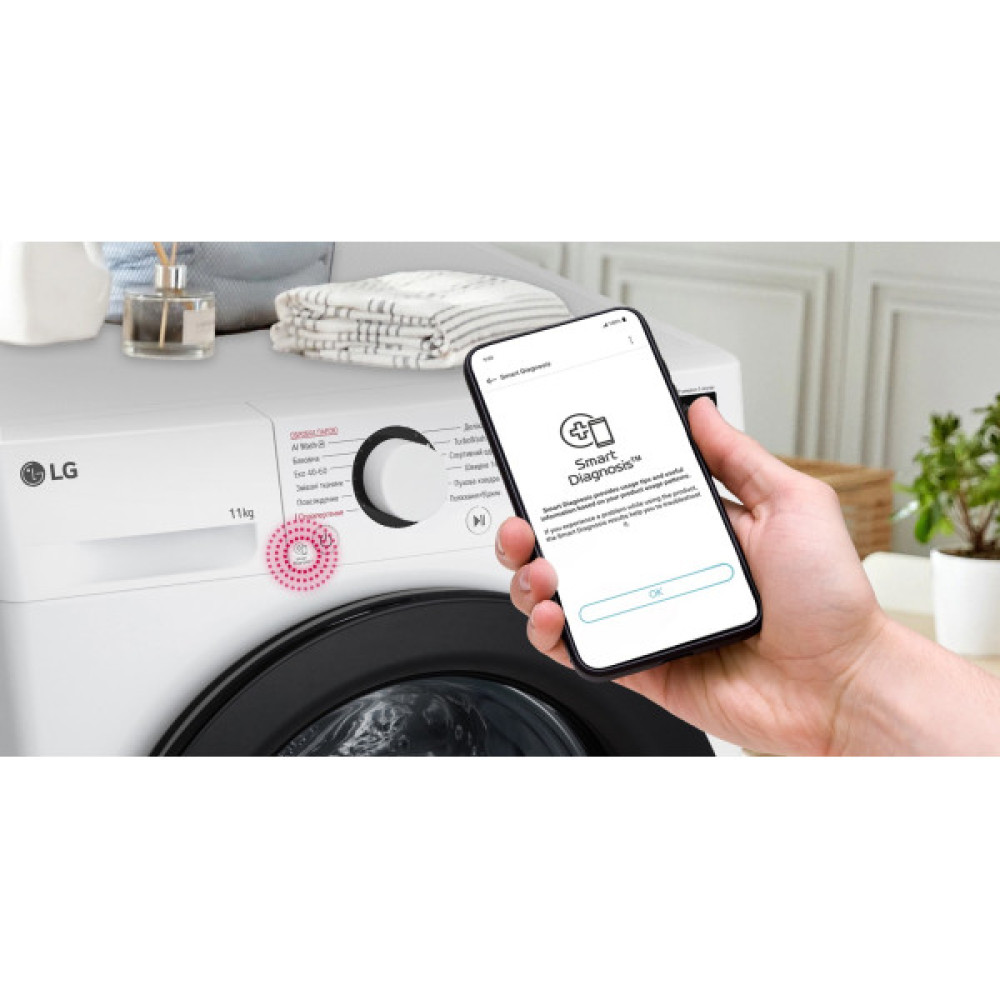 Пральна машина LG фронтальна, 11кг, 1400, A, 57см, дисплей, пара, інвертор, білий