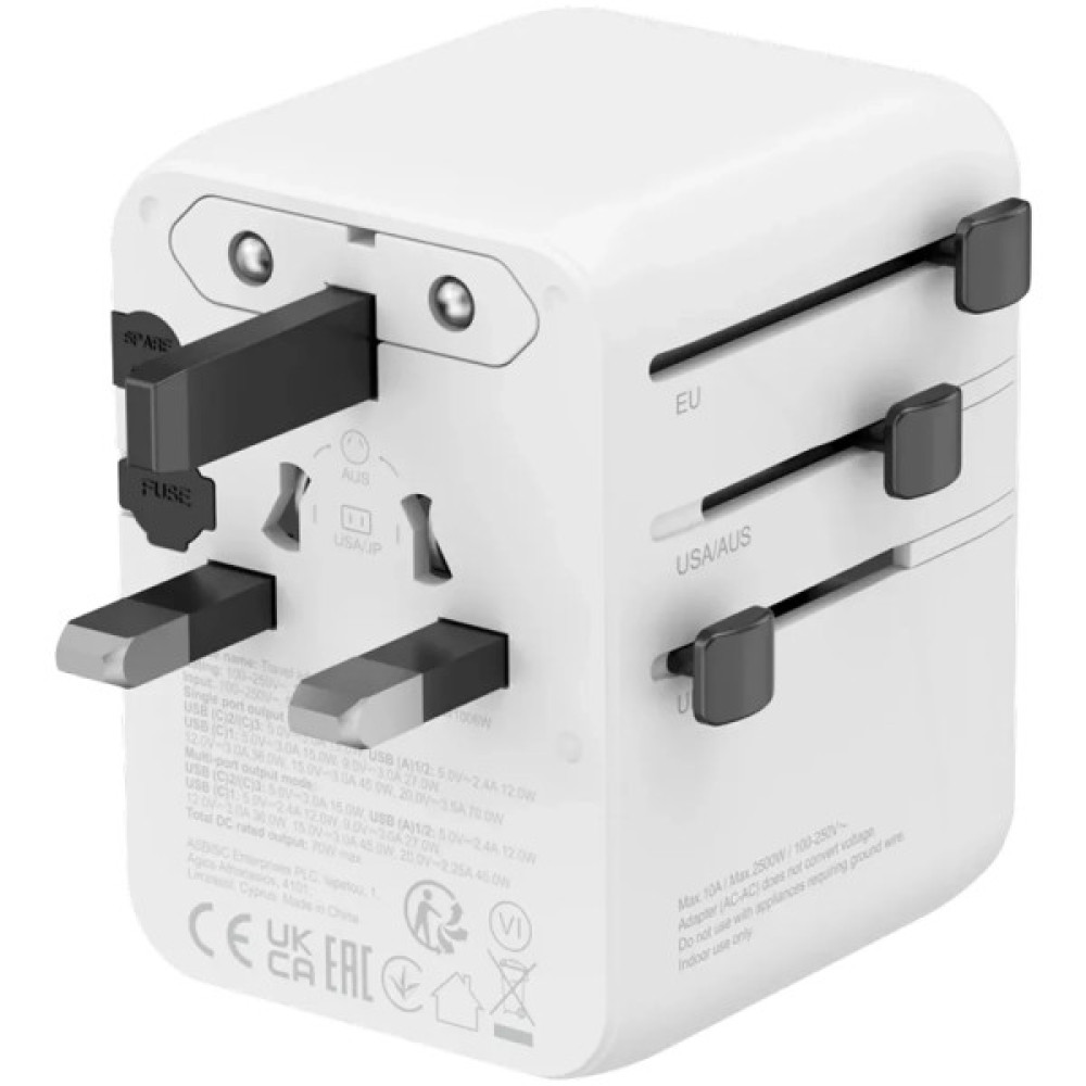 Зарядний пристрій Canyon OnTour 70 3xUSB-C + 2xUSB-A EU/UK/US/AUS 70W White (CNS-TA70W1006W)