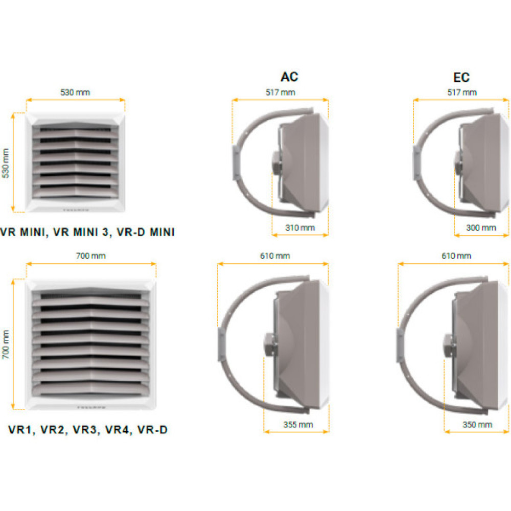 Водяний нагрівач Volcano VR2 енергоефективний двигун EC, 8-50 кВт, 4850 м3/год