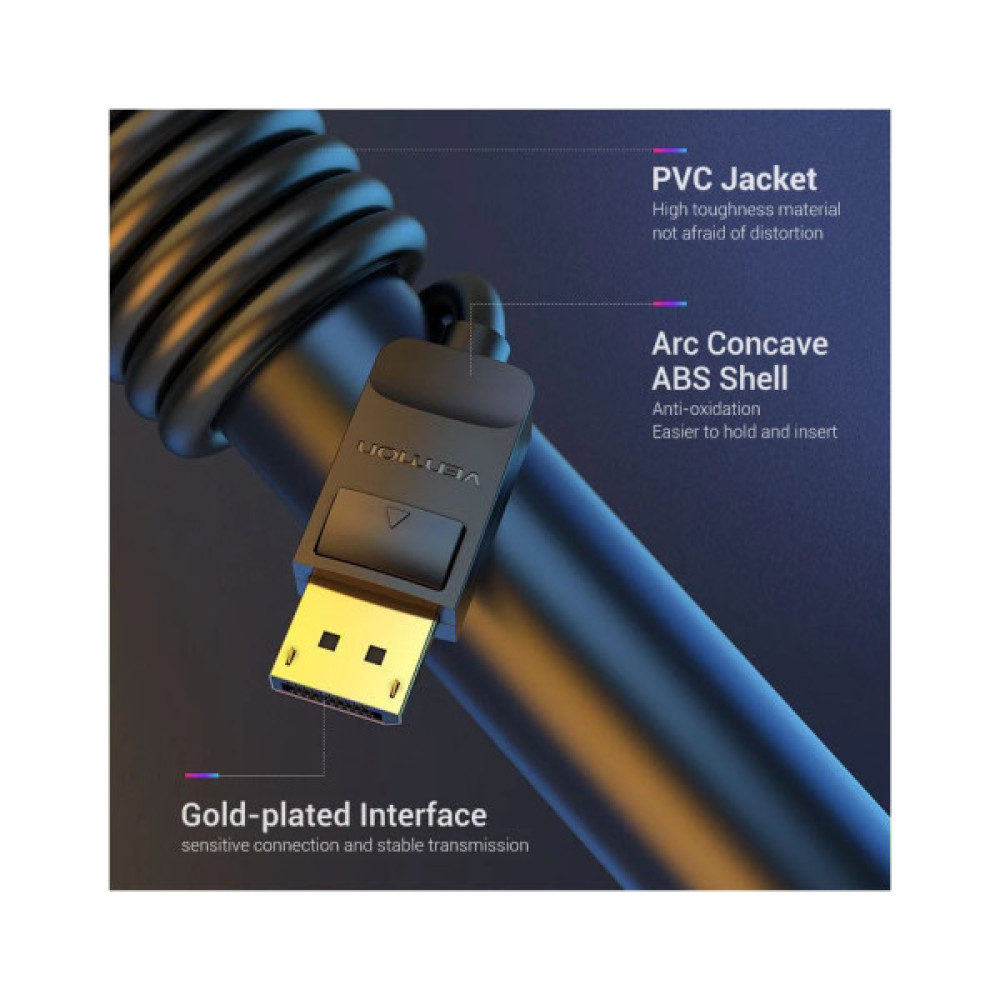 Кабель мультимедійний DisplayPort M to DisplayPort M 1.5m black Vention (HACBG)