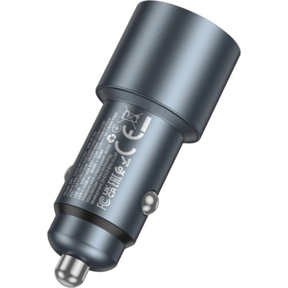 Зарядний пристрій HOCO 1xUSB-C PD30W + 1xUSB QC3.0 48W car adapter Z60 gray (6942007642095)