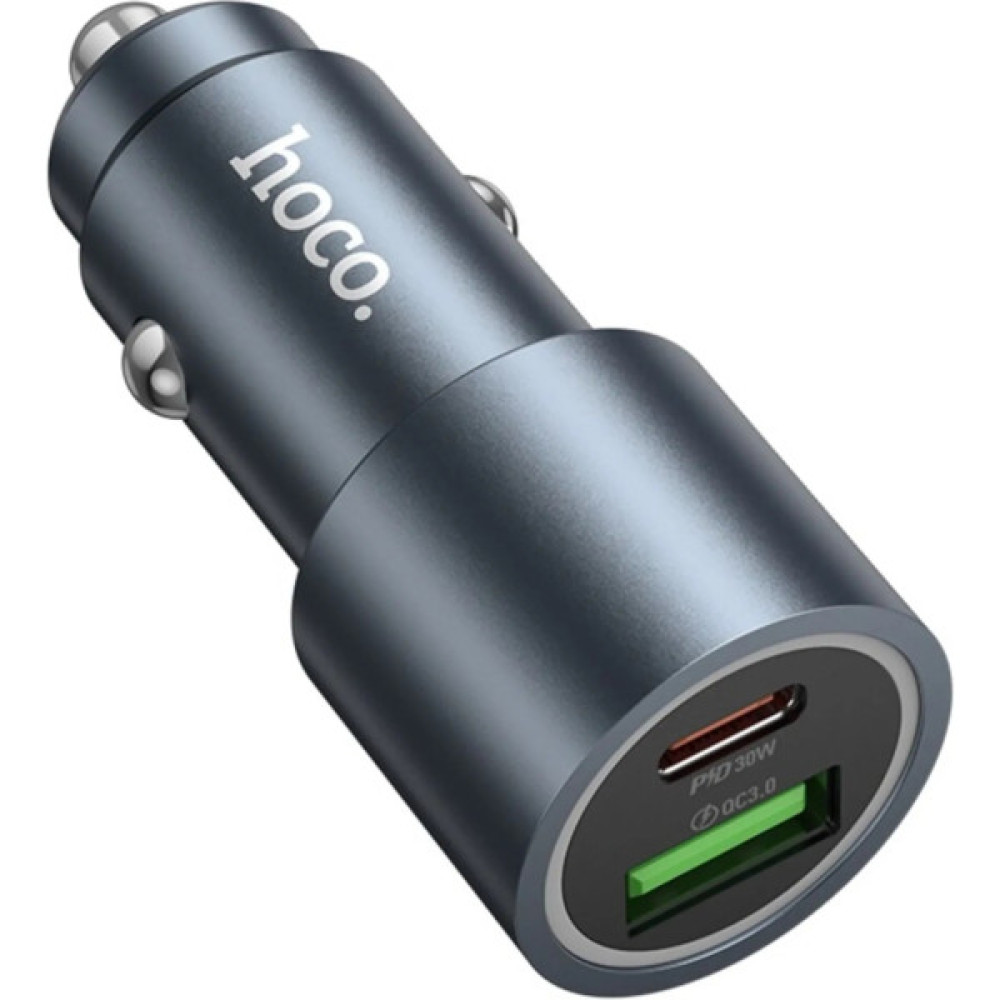 Зарядний пристрій HOCO 1xUSB-C PD30W + 1xUSB QC3.0 48W car adapter Z60 gray (6942007642095)