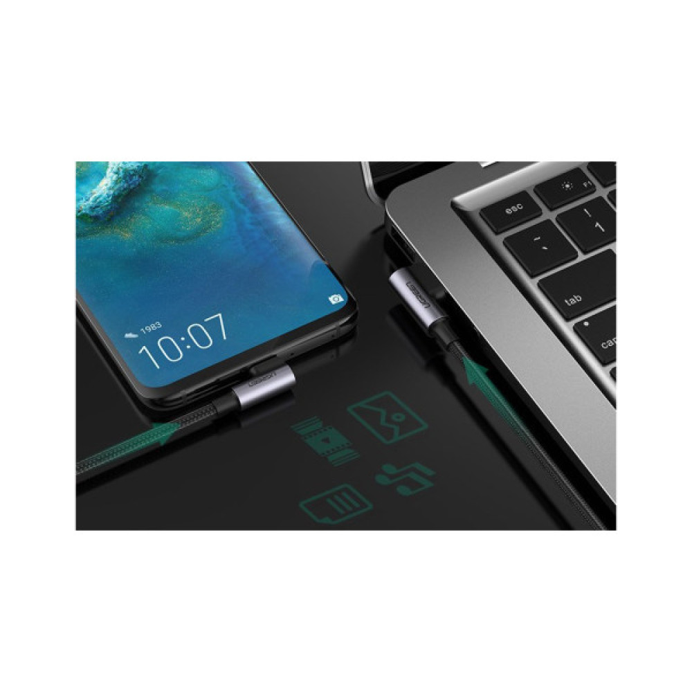 Дата кабель USB 2.0 AM to USB-C 2.0m 3A 90° corner US176 black Ugreen (20857)