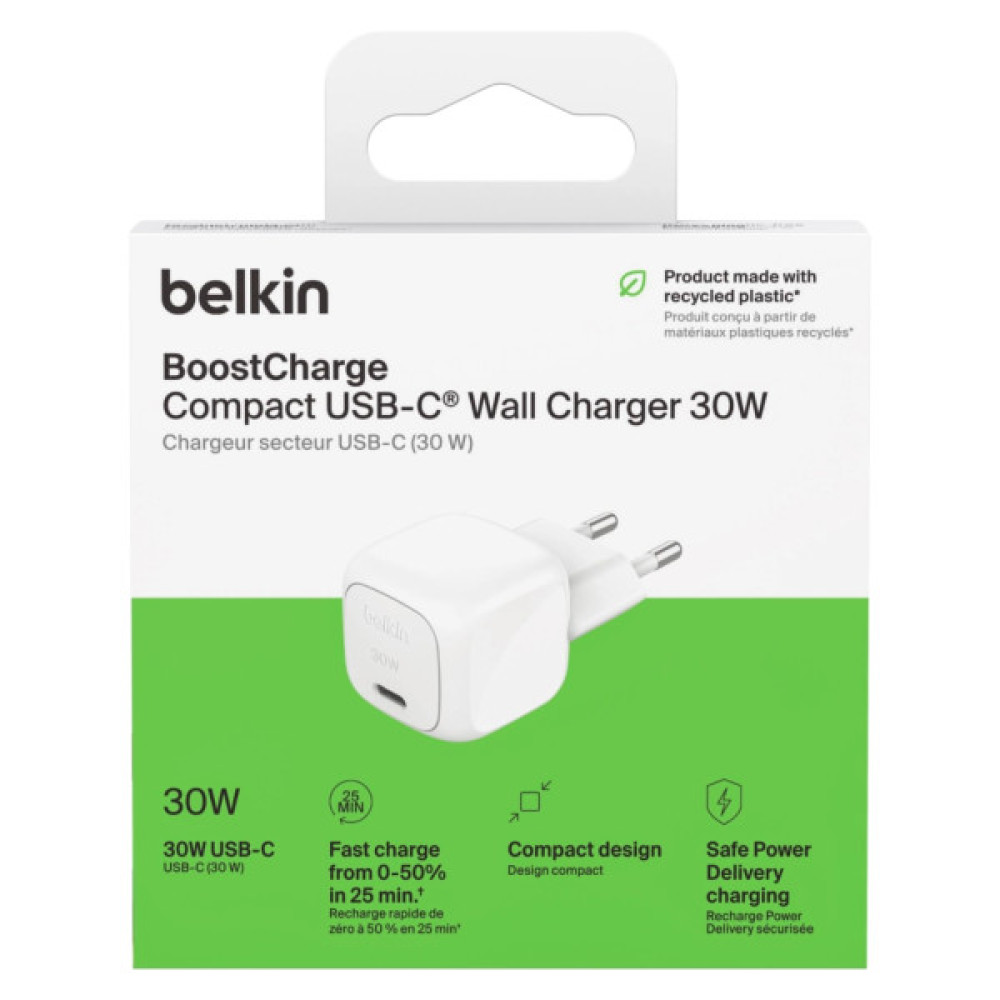 Зарядний пристрій Belkin USB-C PD30W PPS white (WCA008KQWH)