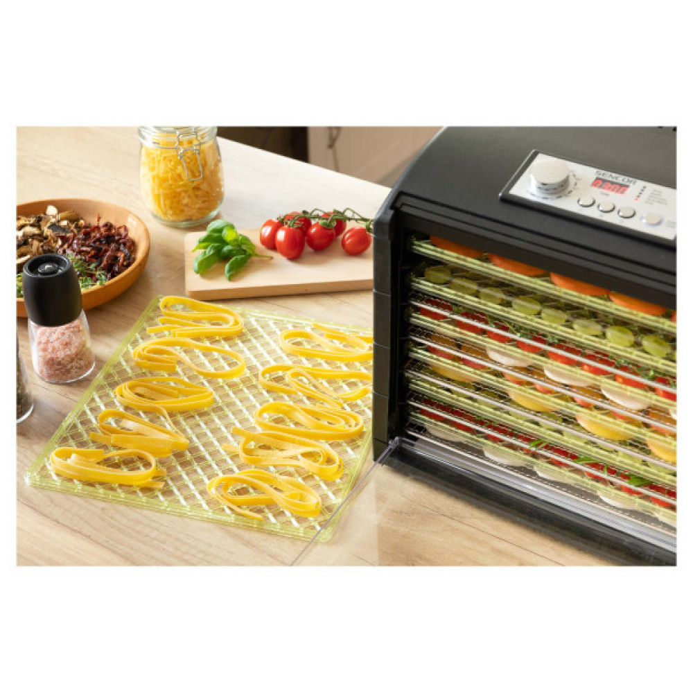 Сушарка для продуктів Sencor 500Вт, піддонів -2x33см, діаметр-33см, макс-70°С, сітка для ягід в компл., алюміній, пластик , чорний