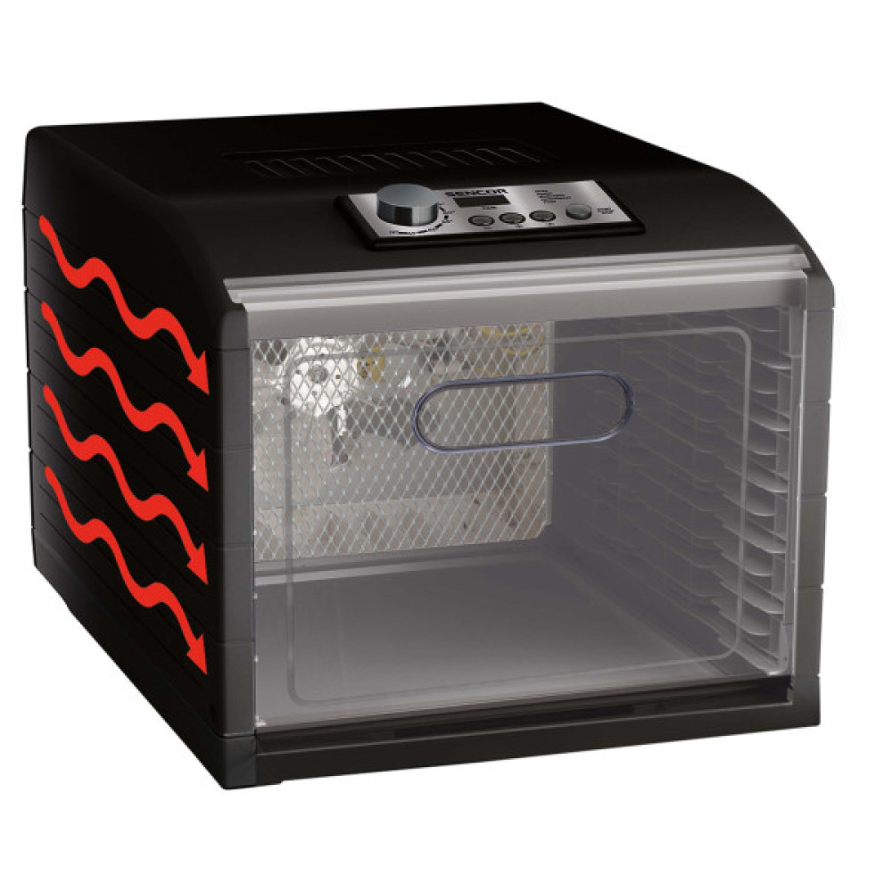 Сушарка для продуктів Sencor 500Вт, піддонів -2x33см, діаметр-33см, макс-70°С, сітка для ягід в компл., алюміній, пластик , чорний