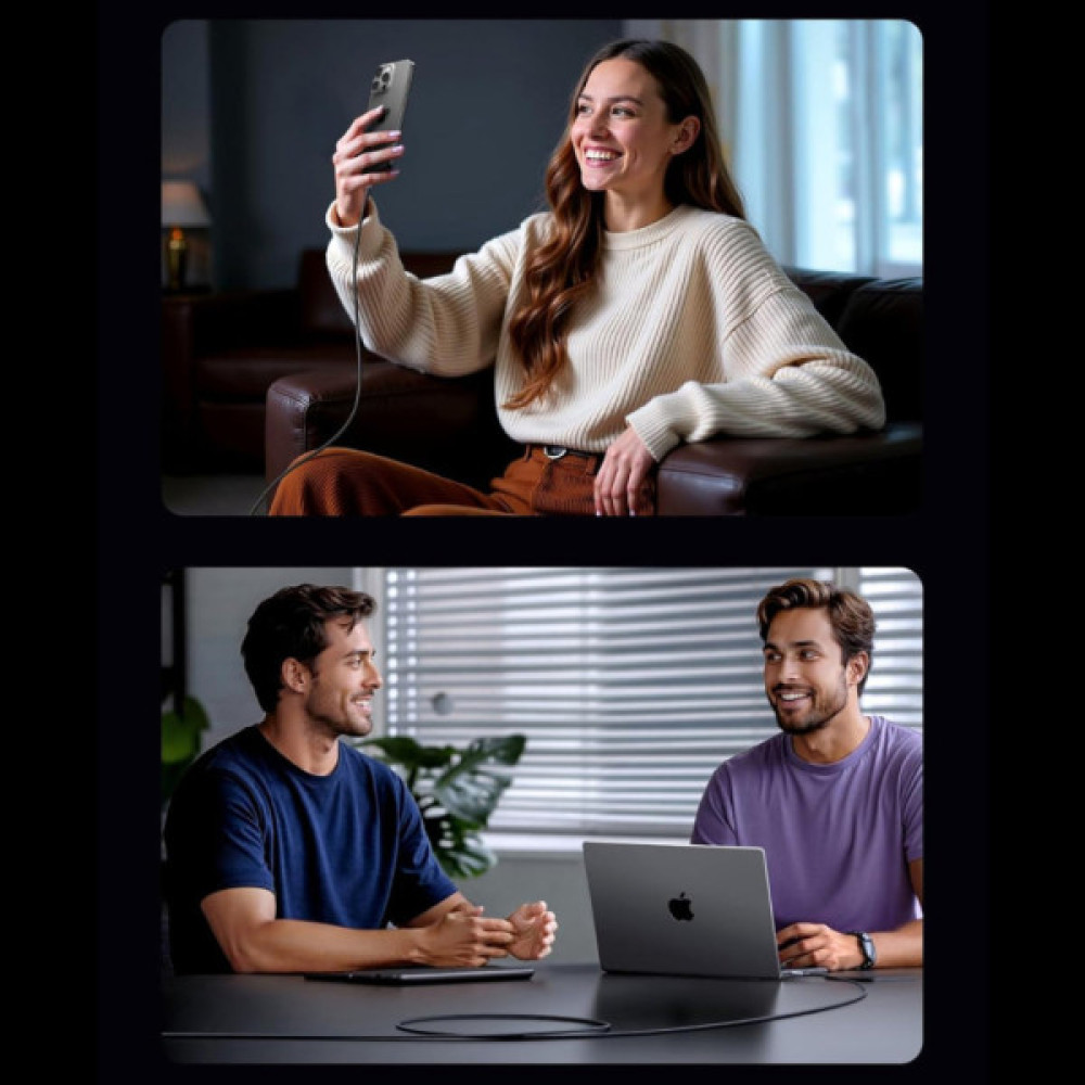 Дата кабель USB-C to USB-C 1.0m PD60W 3A braided L524 gray Ugreen (55765)