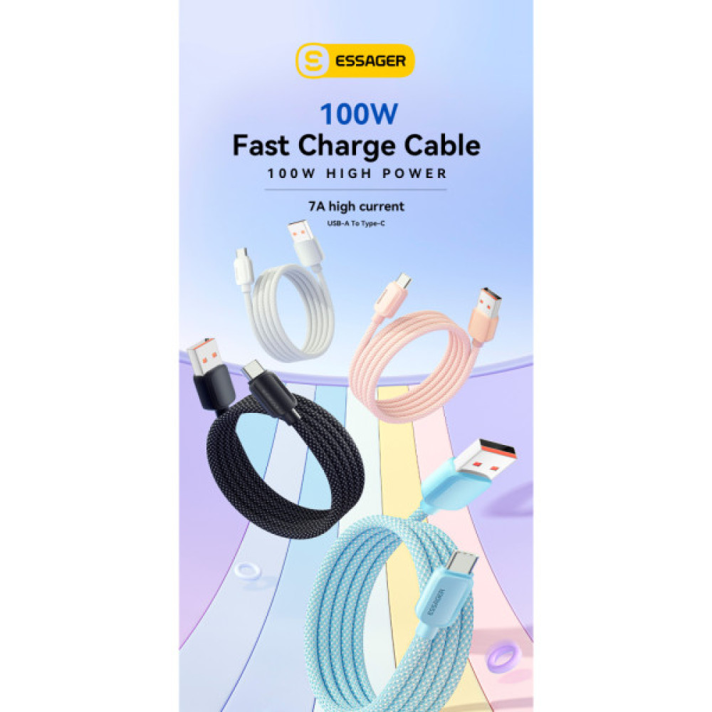 Дата кабель USB 2.0 AM to USB-C 2.0m 100W black Essager (EXC7A-WLA01-P)