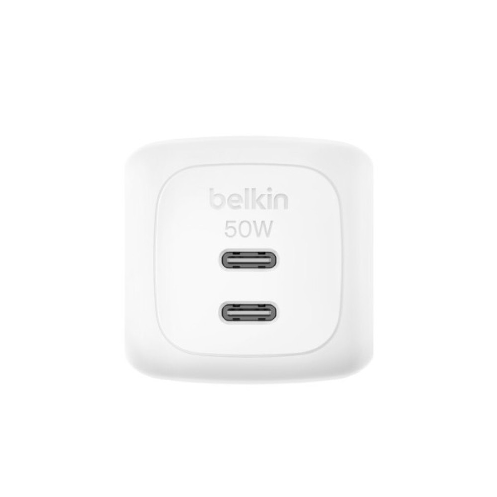 Зарядний пристрій Belkin 2xUSB-C PD50W GaN PPS white (WCH019KQWH)
