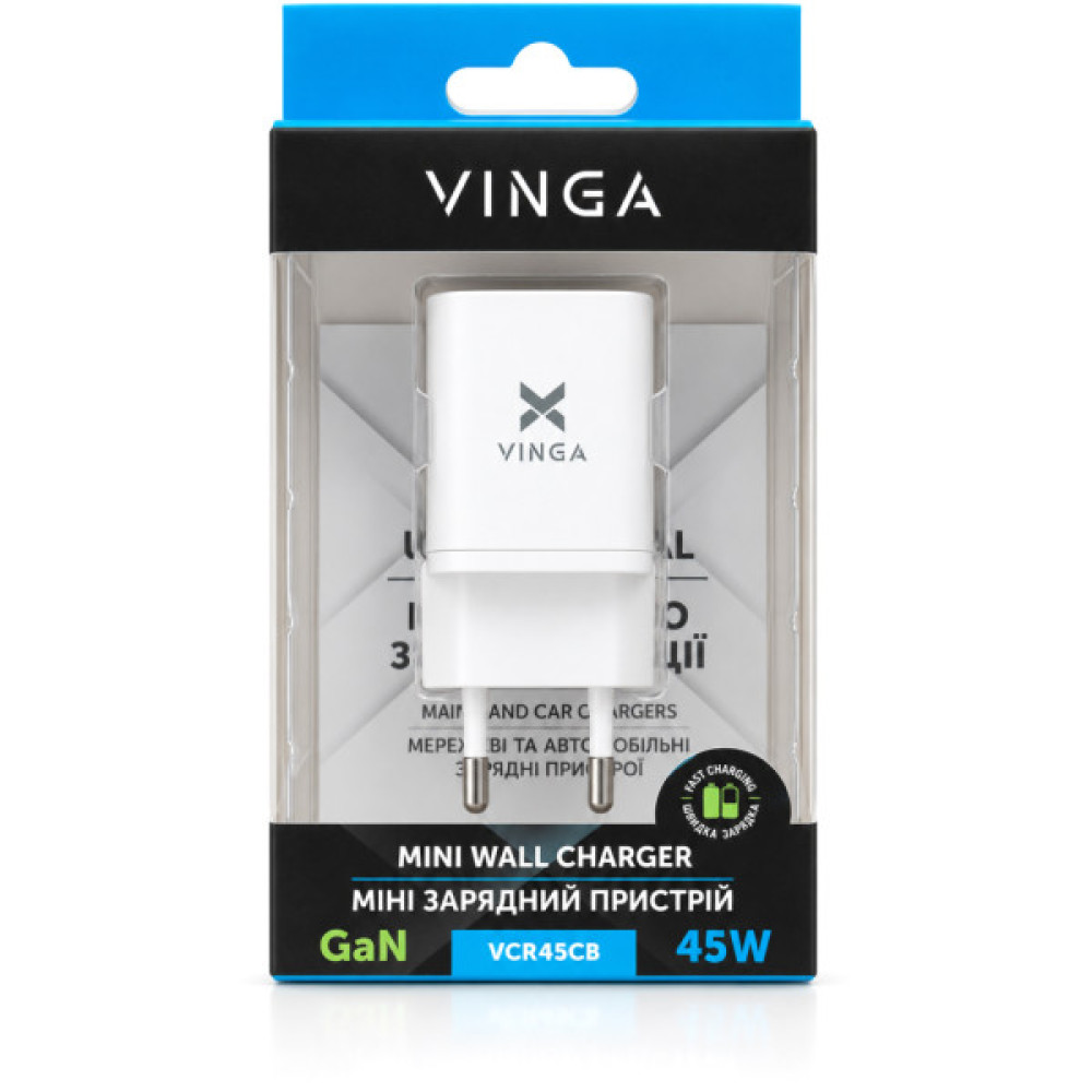 Зарядний пристрій Vinga USB-C PD PPS 45W (VCR45CB)