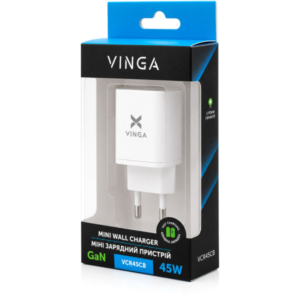Зарядний пристрій Vinga USB-C PD PPS 45W (VCR45CB)