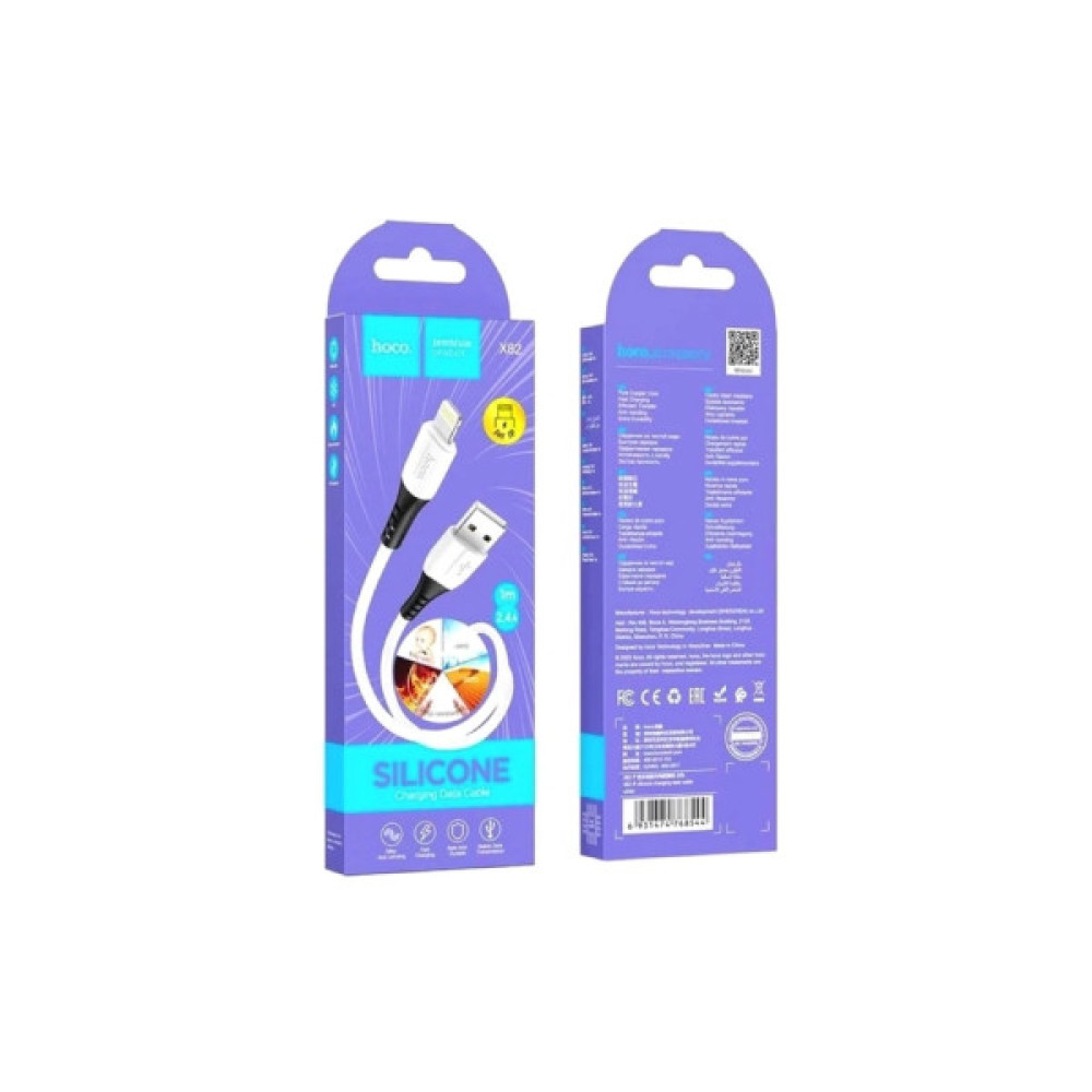 Дата кабель USB 2.0 AM to Lightning 1.0m 2.4A silicone X82 white HOCO (6931474768544)