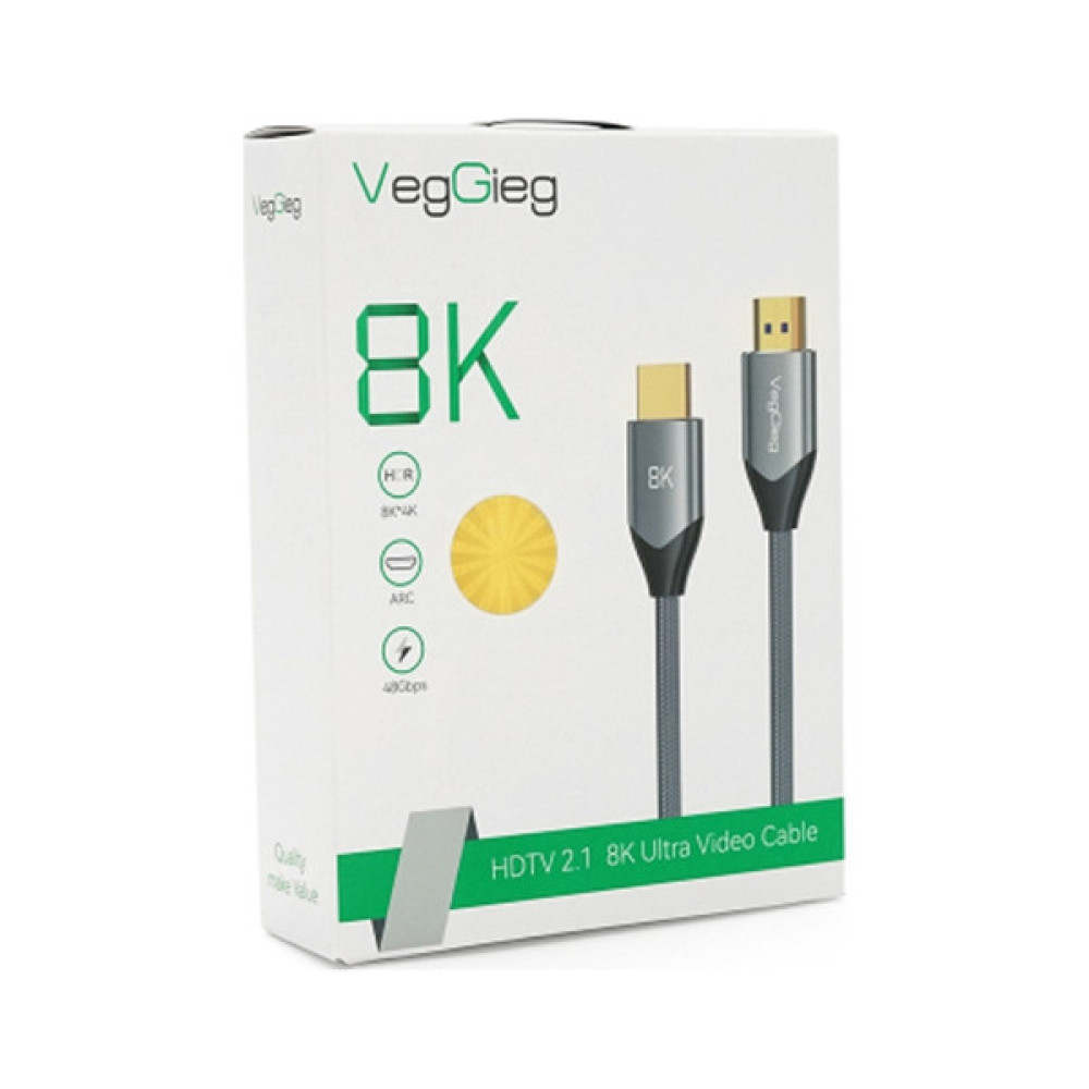 Кабель мультимедійний HDMI M to HDMI M 1.0m 8K silver VEGGIEG (YT-HDMI(M)/(M)V-H401/40356)