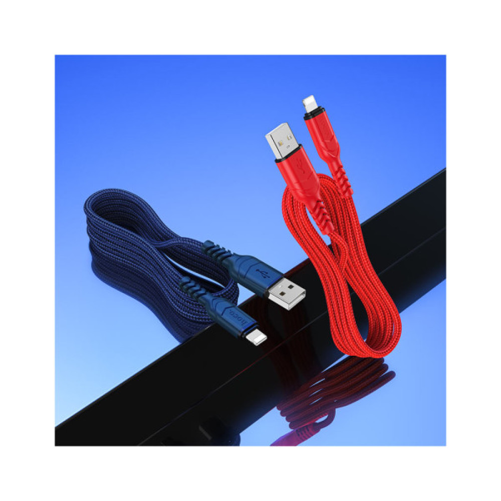 Дата кабель USB 2.0 AM to Lightning 1.0m 2.4A nylon X59 red HOCO (6931474744876)
