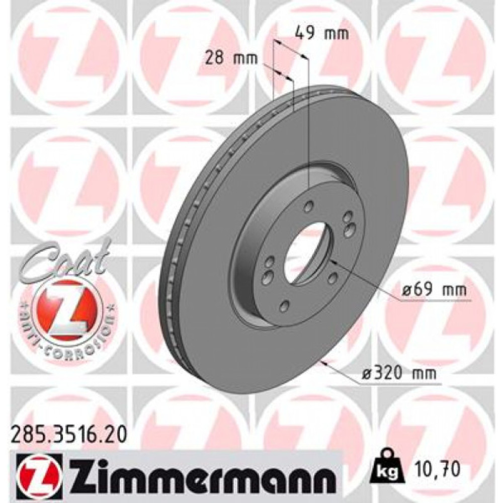 Гальмівний диск ZIMMERMANN 285.3516.20 Гальмівний диск ZIMMERMANN 285.3516.20