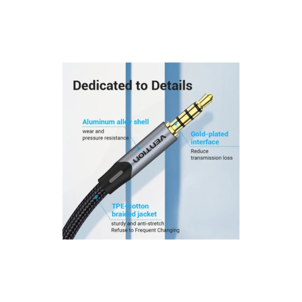 Кабель мультимедійний 3.5mm M to 3.5mm M 1.5m (4pin) gray Vention (BAQHG)