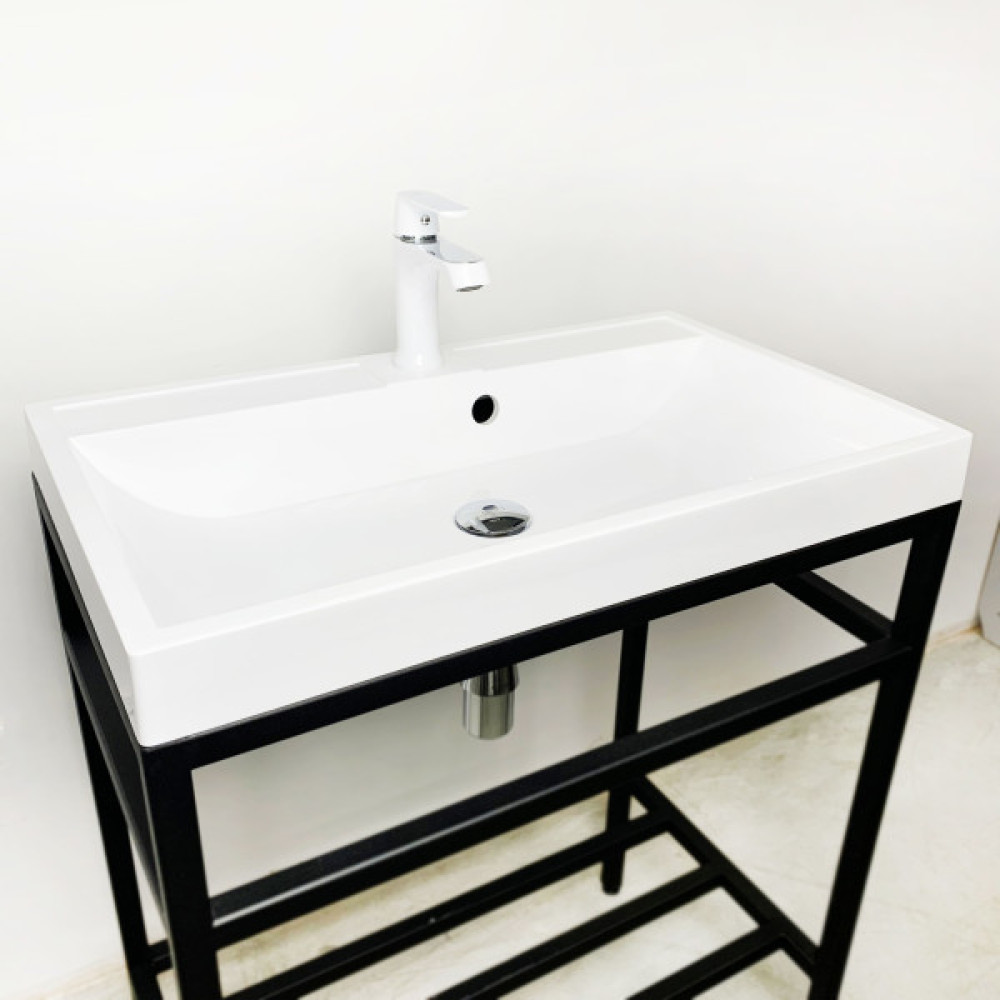 Раковина, умивальник Adamant STRENG NEW, штучний камінь, прямокут., з отвором для змішувача, з отвором для переливу, 590x410x123мм, накладний, білий