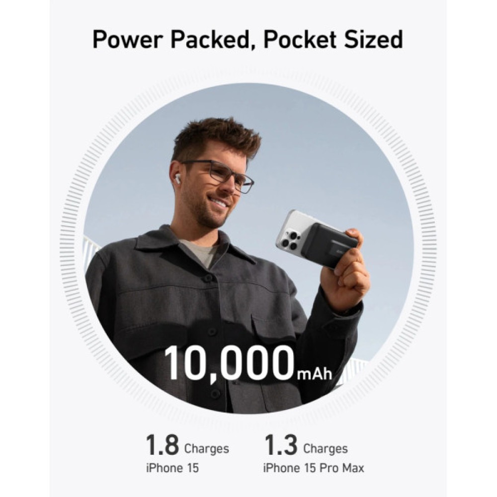 Батарея універсальна Anker 10000mAh MagGo Qi2/15W + USB-C PD 27W Black (A1654G11)