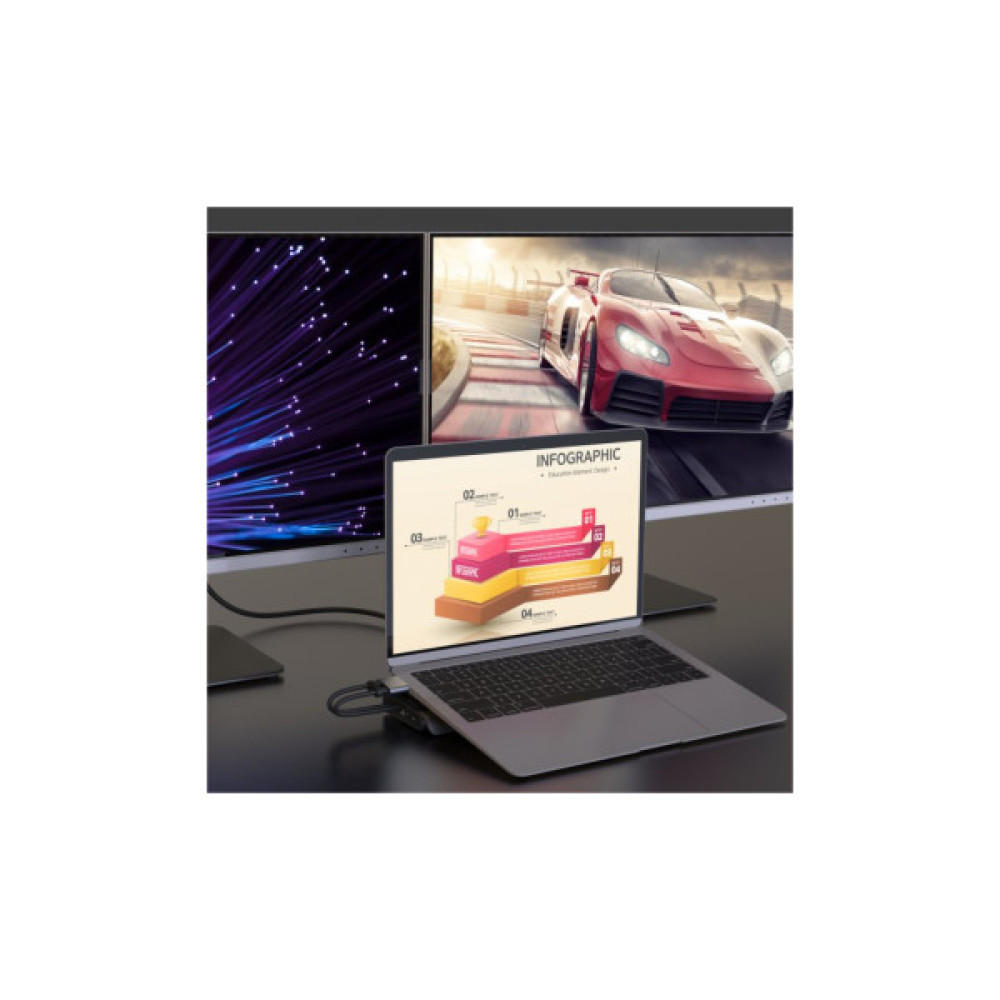 Порт-реплікатор J5create Dock-Station USB-C 10Gbps, 12-in-1 (слот M2 NVMe/хаб/HDMI/DP/PD/картрид/LAN) (JCD552-N)