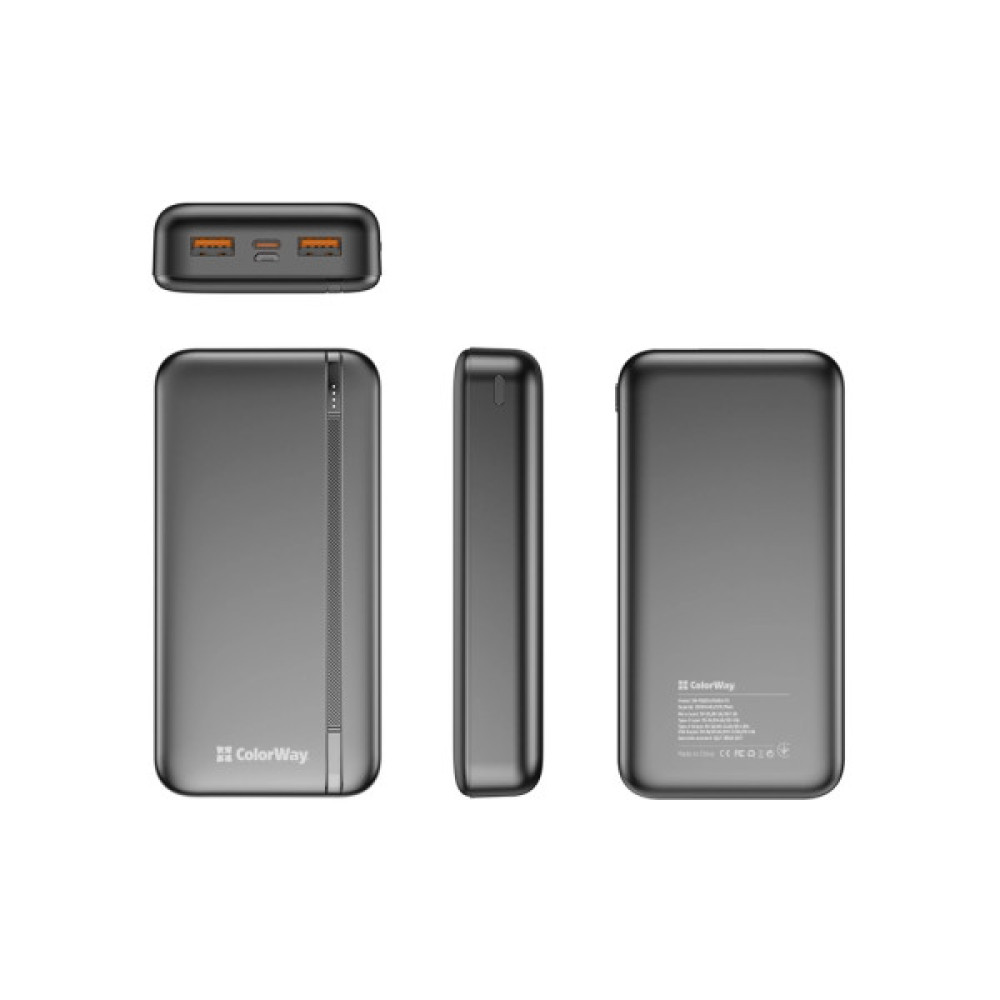 Батарея універсальна ColorWay 20 000 mAh Portable Charger (USB/QC3.0 + USB-C/PD/22.5W) Black (CW-PB200LPB4BK-PD)