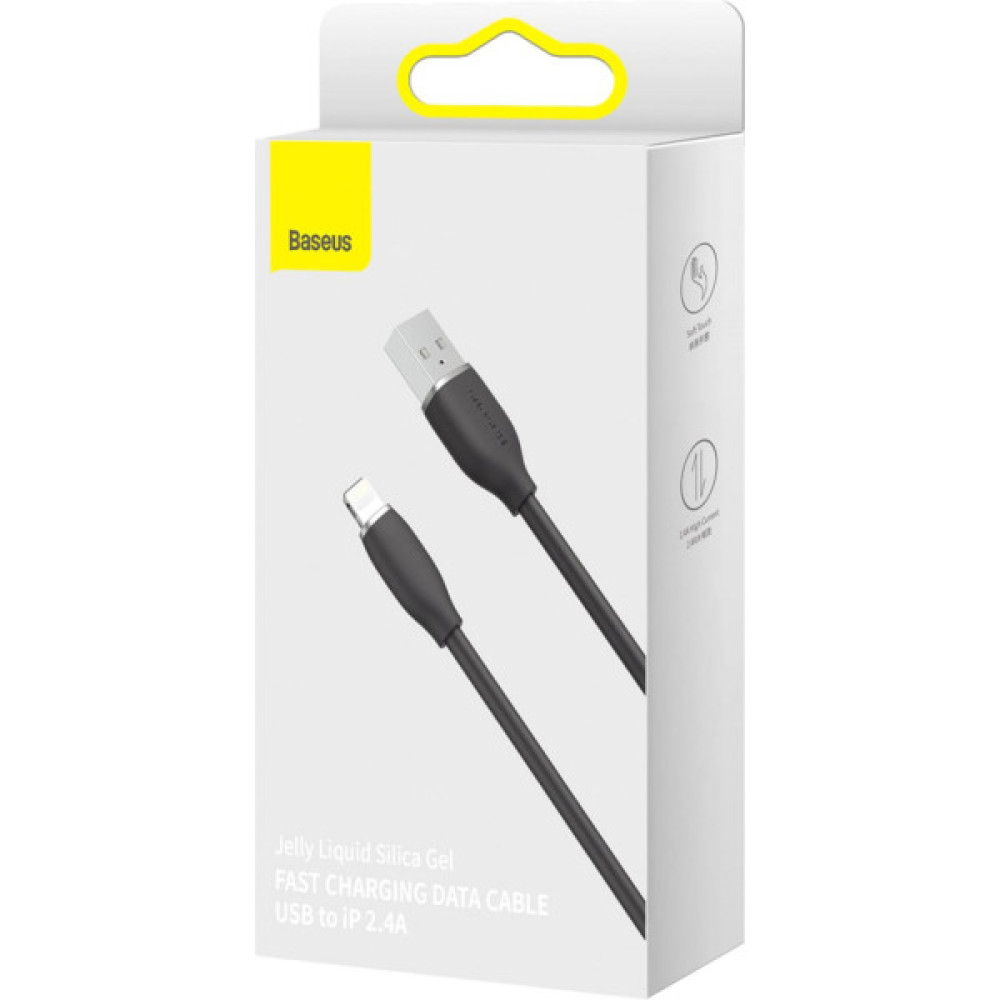 Дата кабель USB 2.0 AM to Lightning 2.0m 2.4A Jelly Liquid Silica Gel Black Baseus (CAGD000101)