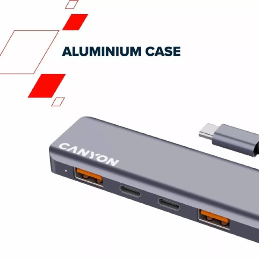 Концентратор Canyon hub DS-18 5in1 USB-C Grey (CNS-TDS18)