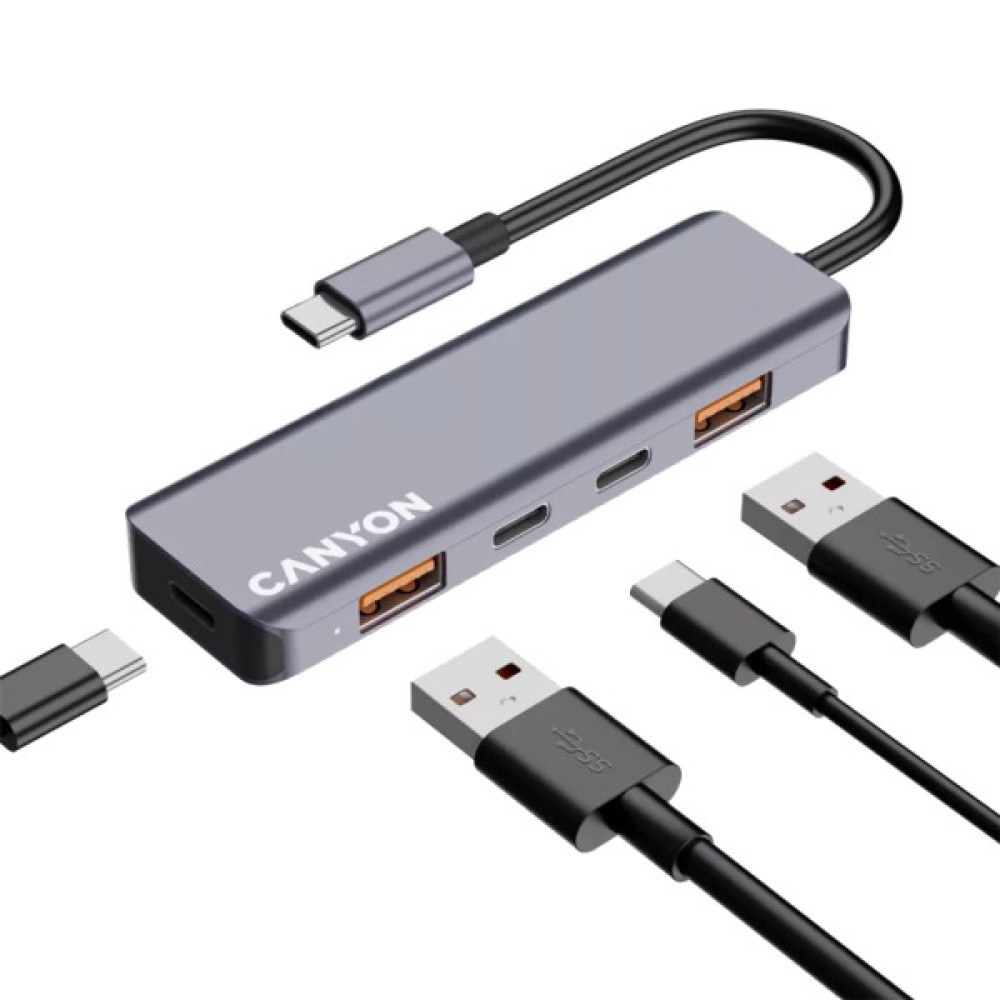 Концентратор Canyon hub DS-18 5in1 USB-C Grey (CNS-TDS18)